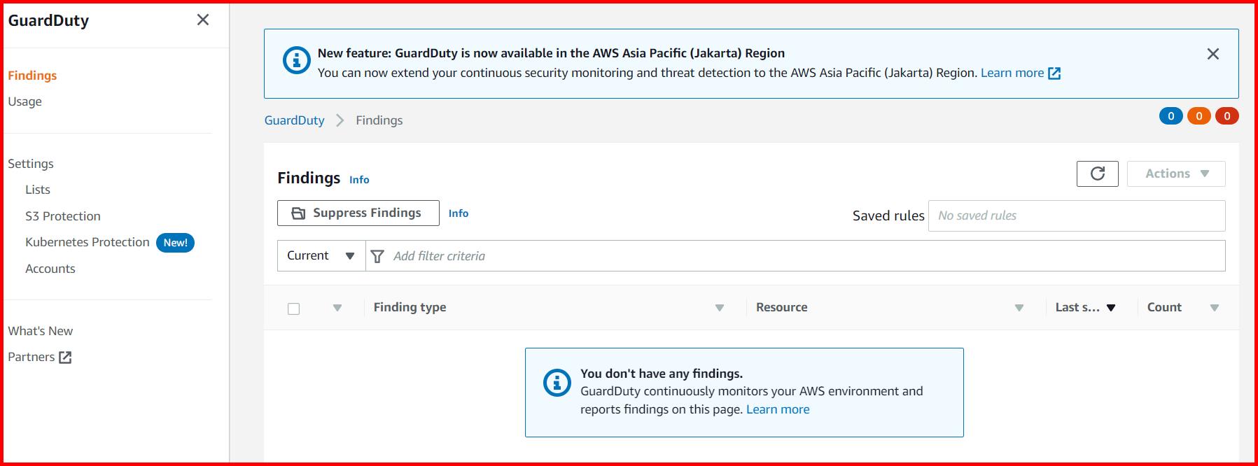 Picture showing the Findings of the GuardDuty service